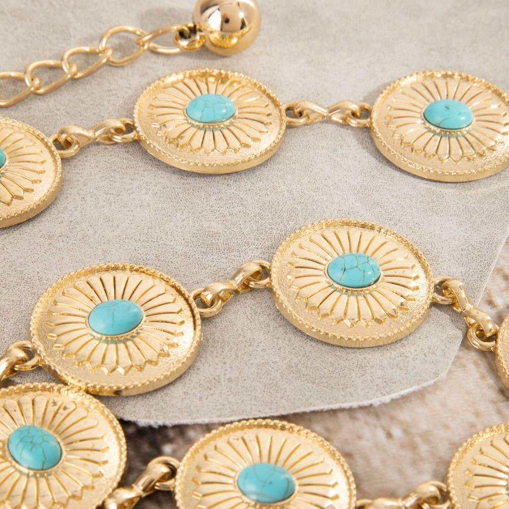 Turquoise Stud Ornate Disc Concho Chain Belt