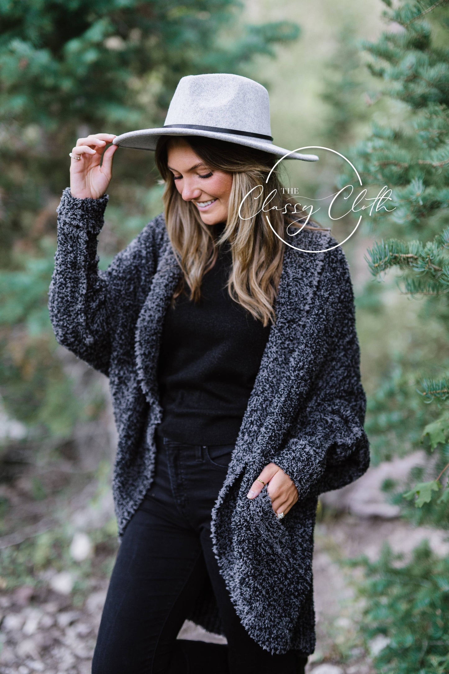 Wool Blend Wide Brim Western Hat - Grey