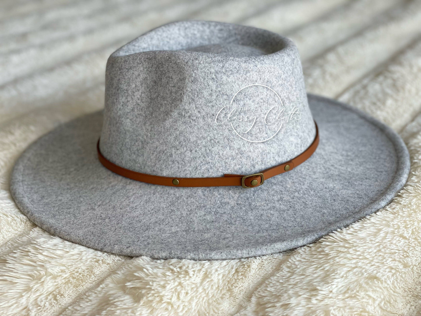 Wool Blend Wide Brim Western Hat - Grey