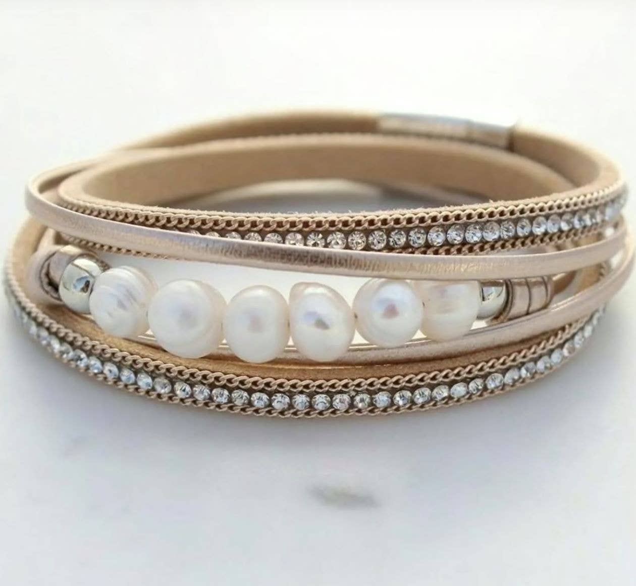 Pearl Wrap Crystal Bracelets (Silver or Gold)