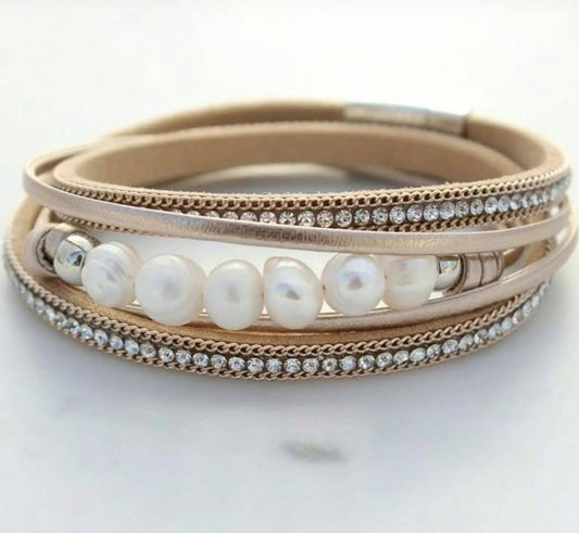 Pearl Wrap Crystal Bracelets (Silver or Gold)