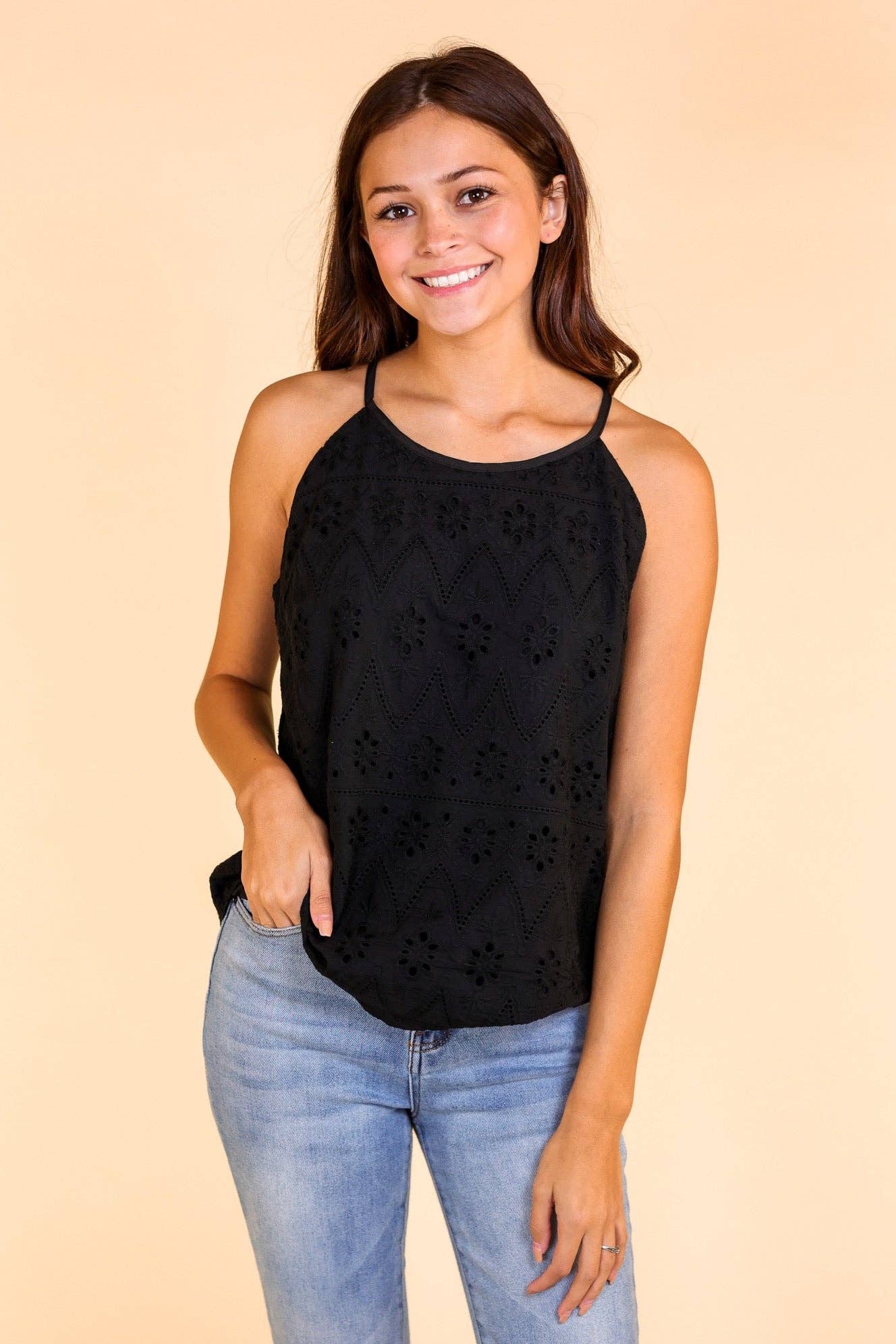 Black Eyelet Top