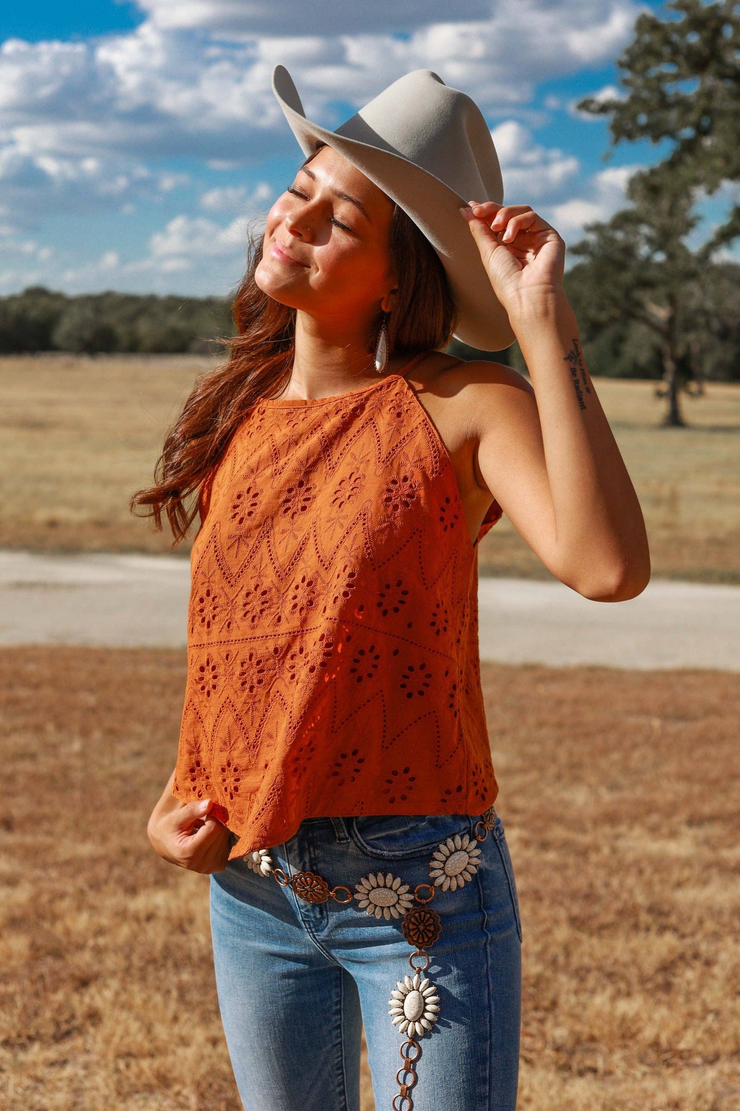 Rust Eyelet Top