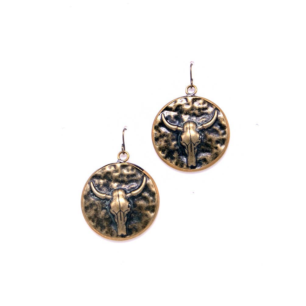Brass Plate Bull Head Earrings
