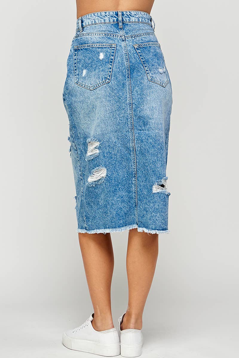 Distressed Denim Skirt