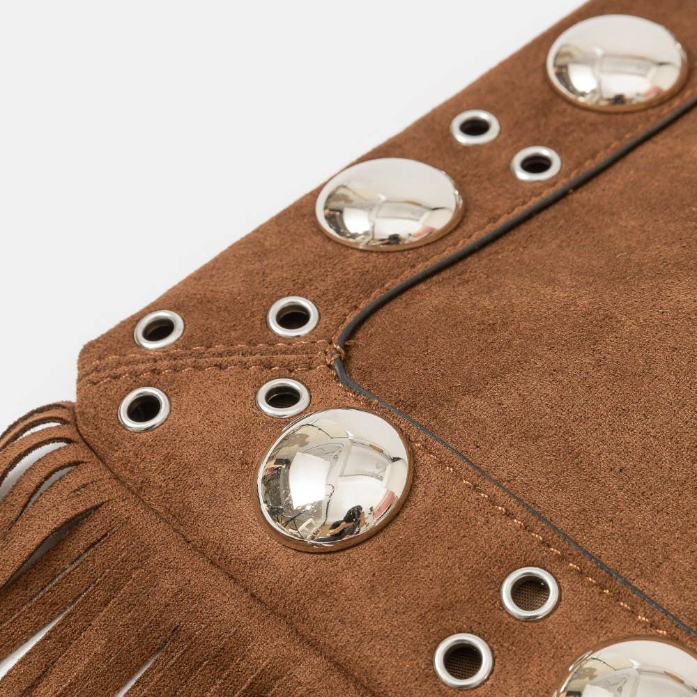 Suede Grommet Accent Fringe Tote