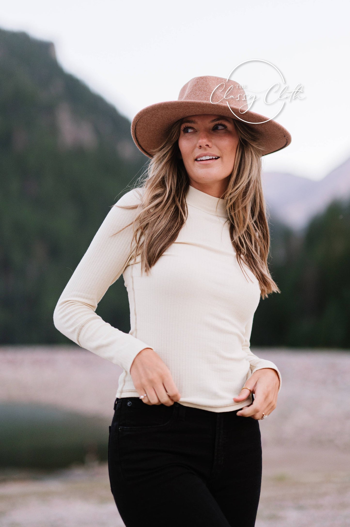 Wool Blend Wide Brim Western Hat - Camel