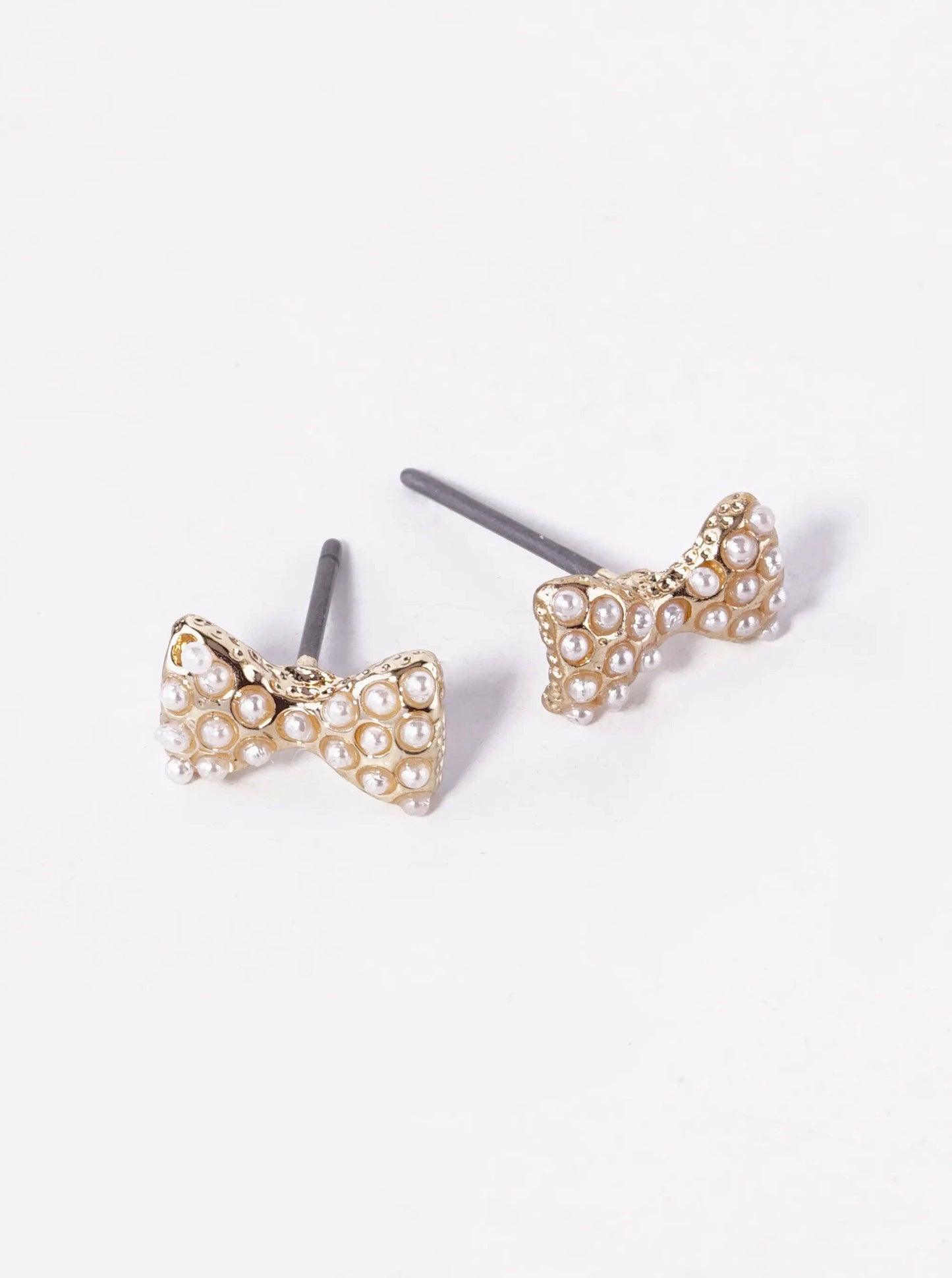 Pearl Beaded 6mm Ribbon Bow Stud Earrings