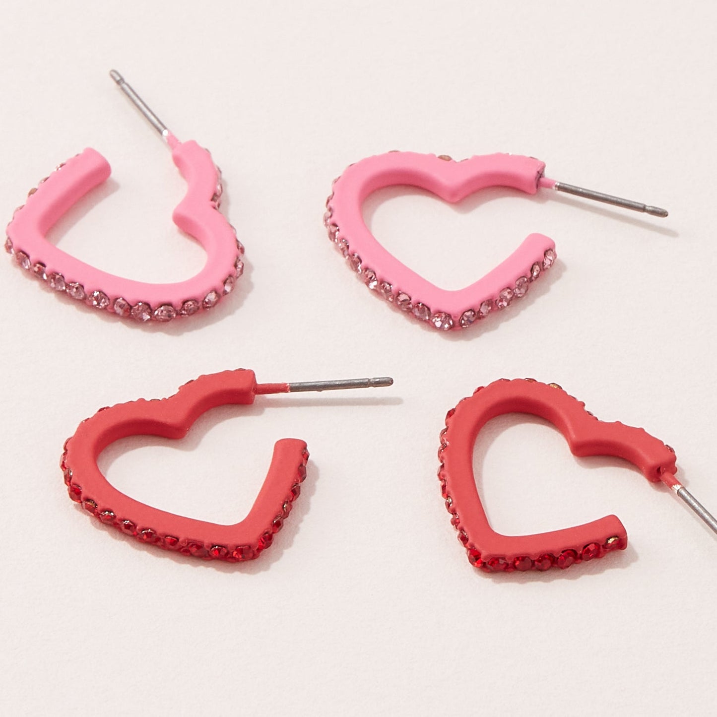 Matte Color Coating Heart Hoop Earrings with Pave Stone