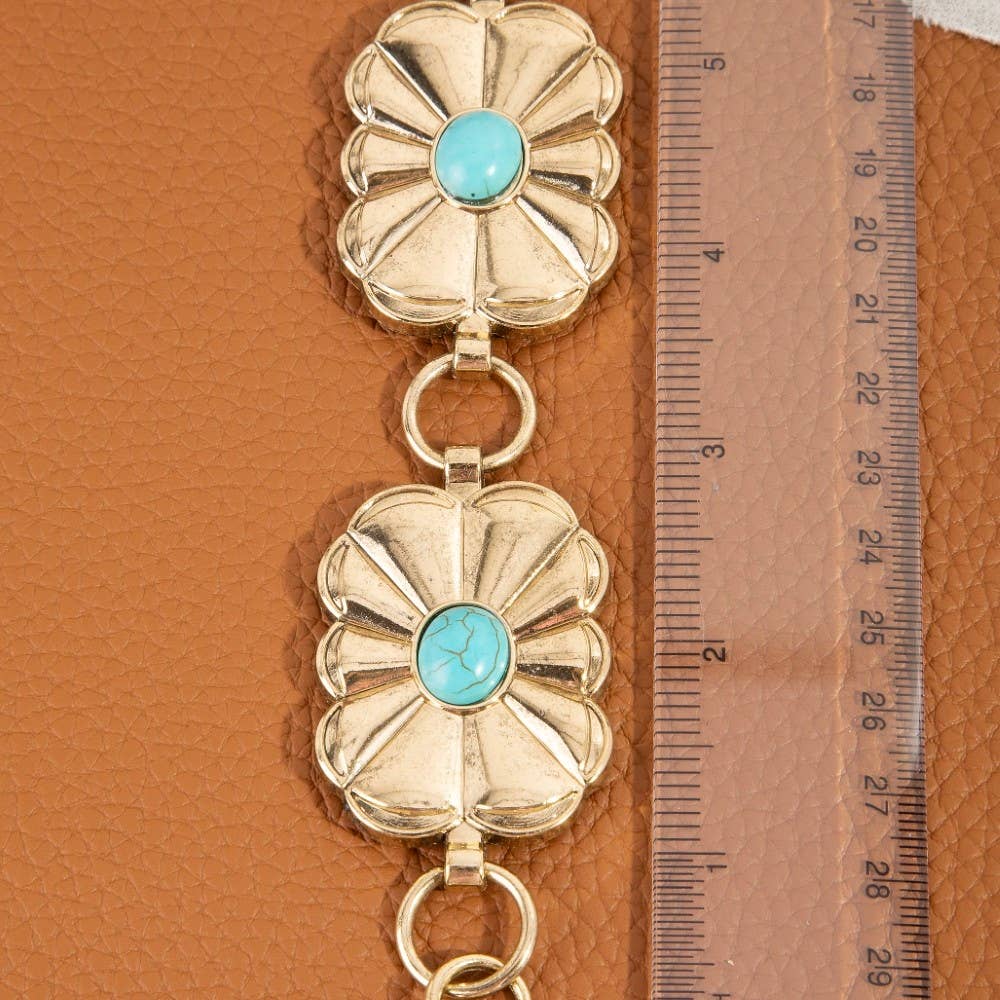 Western Floral w Blue Stone Chain Belt