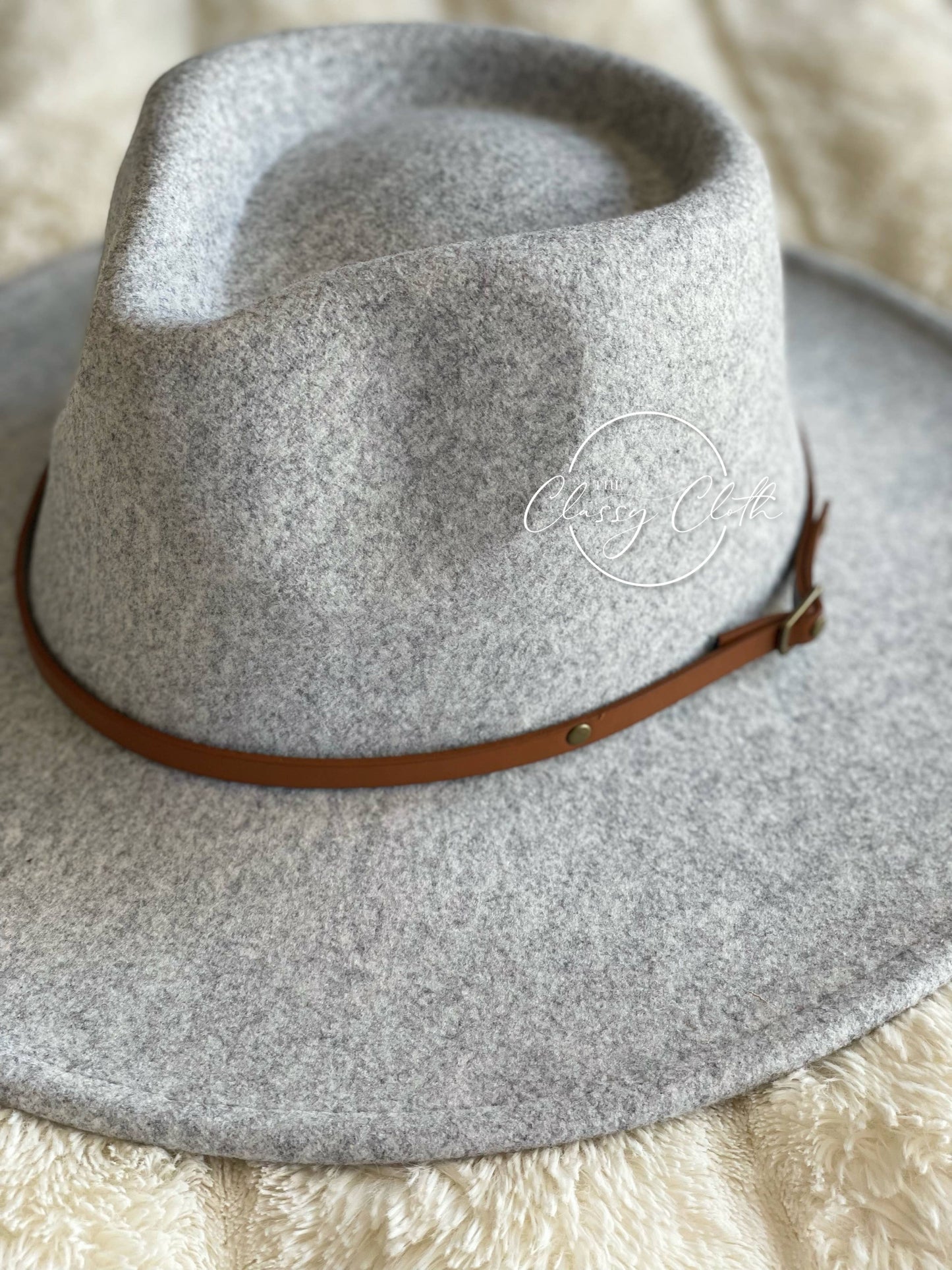Wool Blend Wide Brim Western Hat - Grey