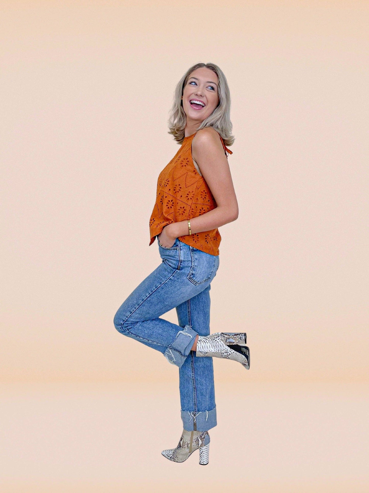 Rust Eyelet Top