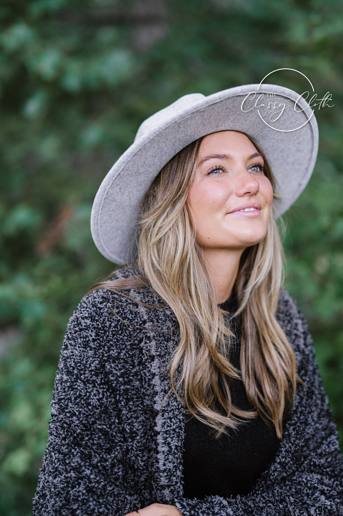 Wool Blend Wide Brim Western Hat - Grey