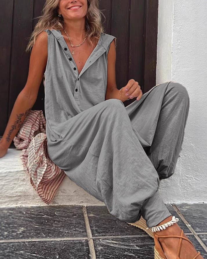 Grey Hooded Sleeveless Jumpsuit
