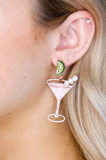 Pink Martini Glass Earrings with Limes