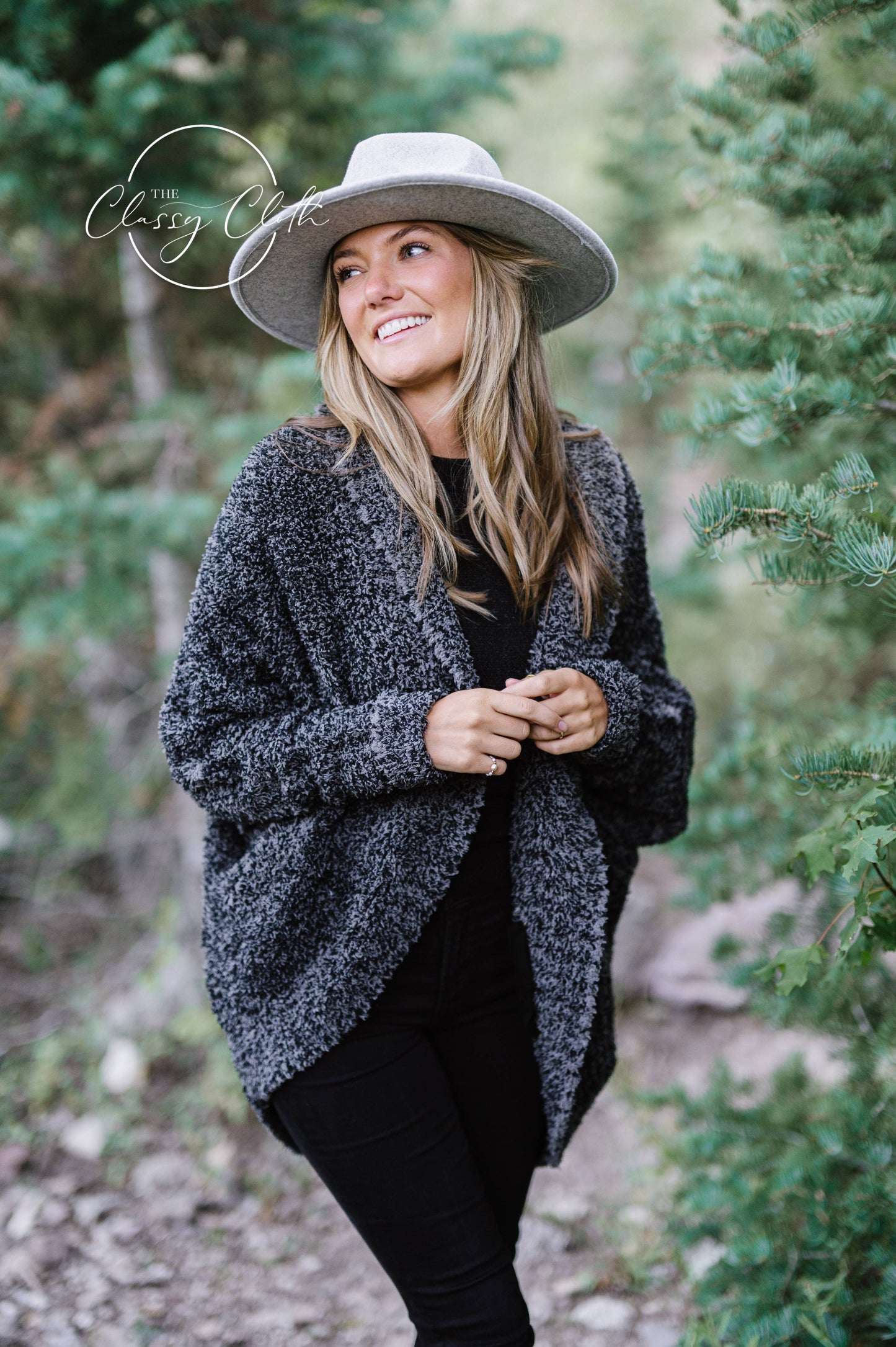 Wool Blend Wide Brim Western Hat - Grey
