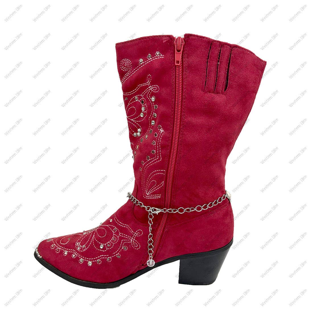 Silver-Tone Chain with White Stone Squash Blossom Boot Chain or Choker