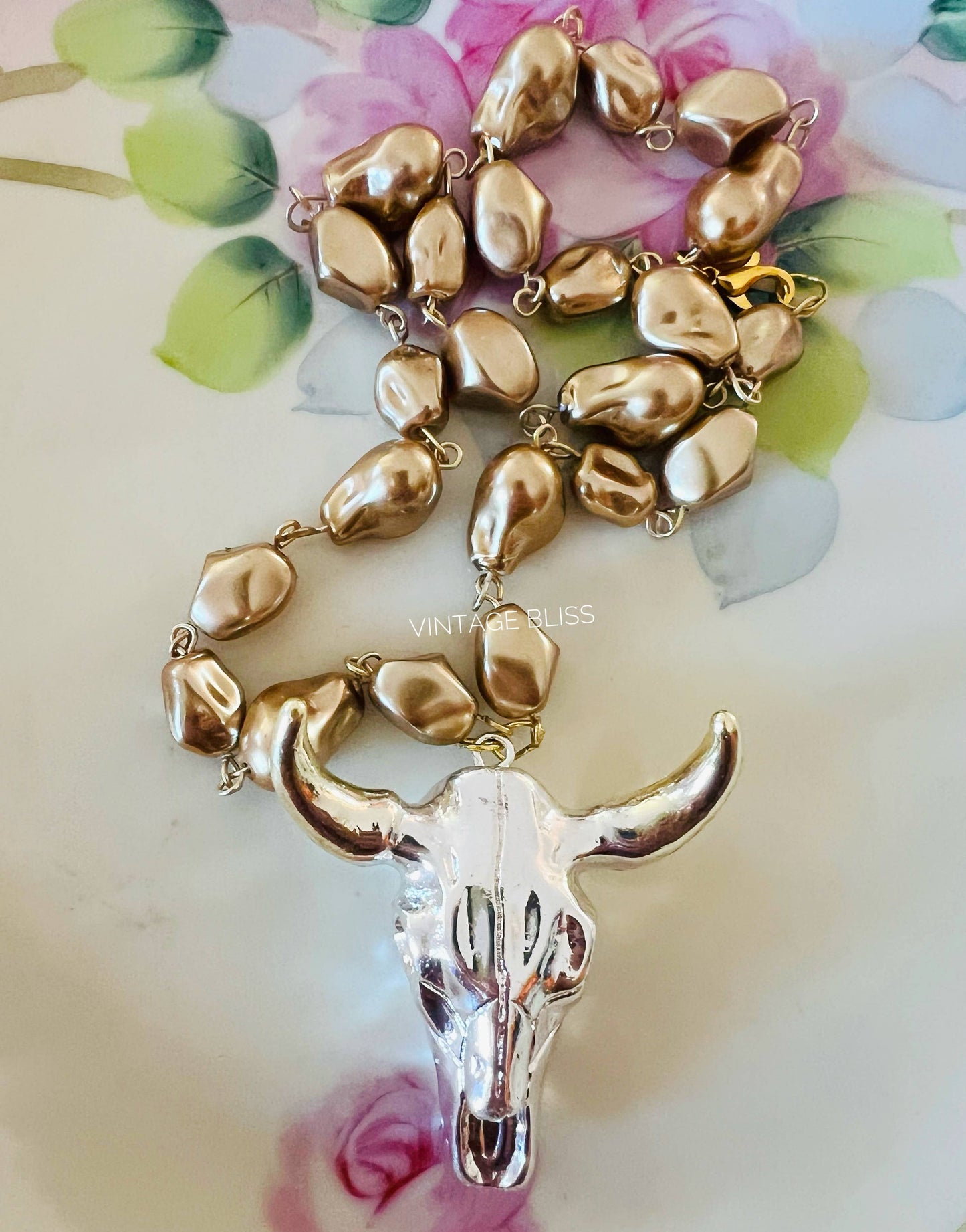 Silver Steer Head Gold Color Chain Necklace