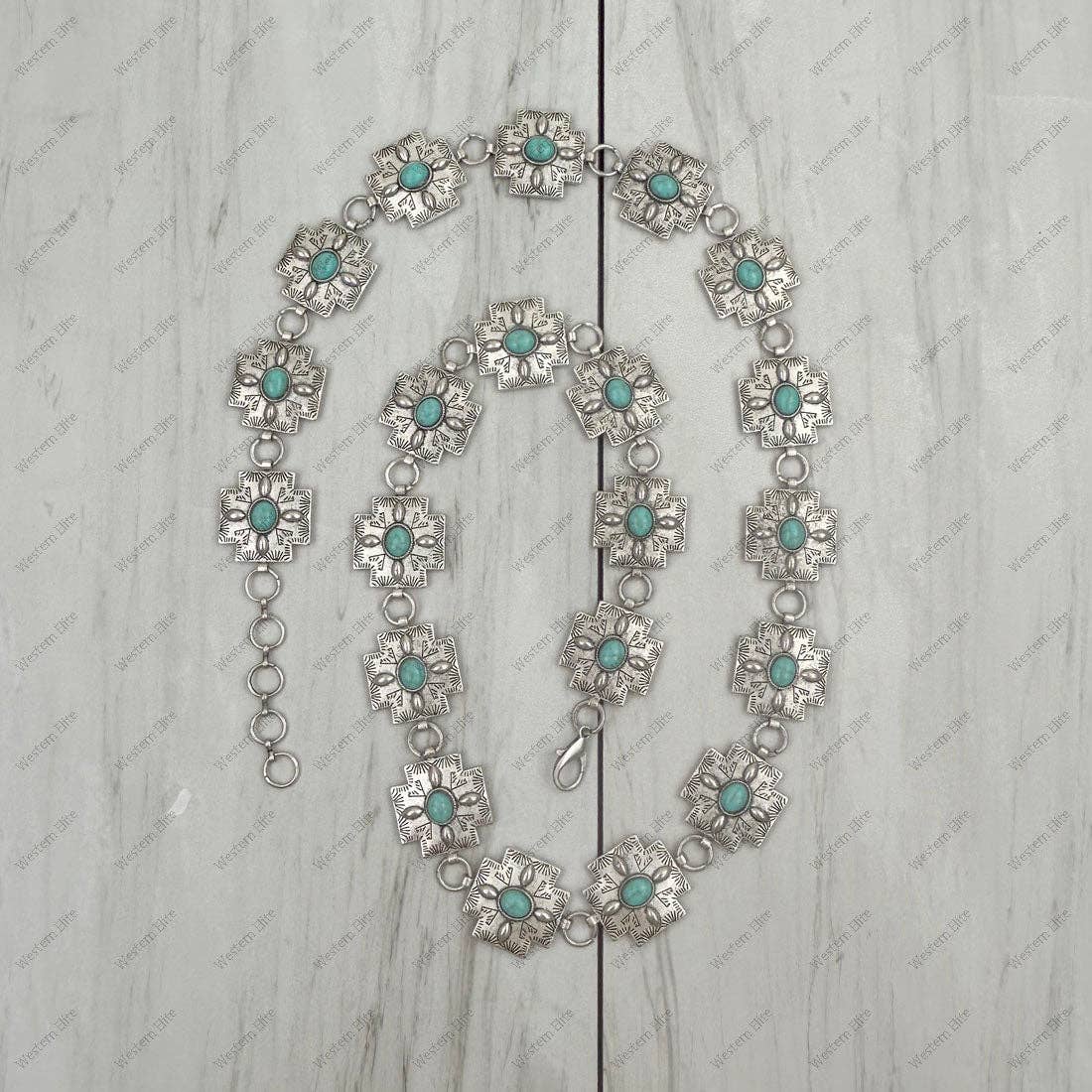 Blue Stone Cross Link Chain Belt