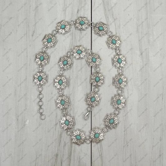 Blue Stone Cross Link Chain Belt