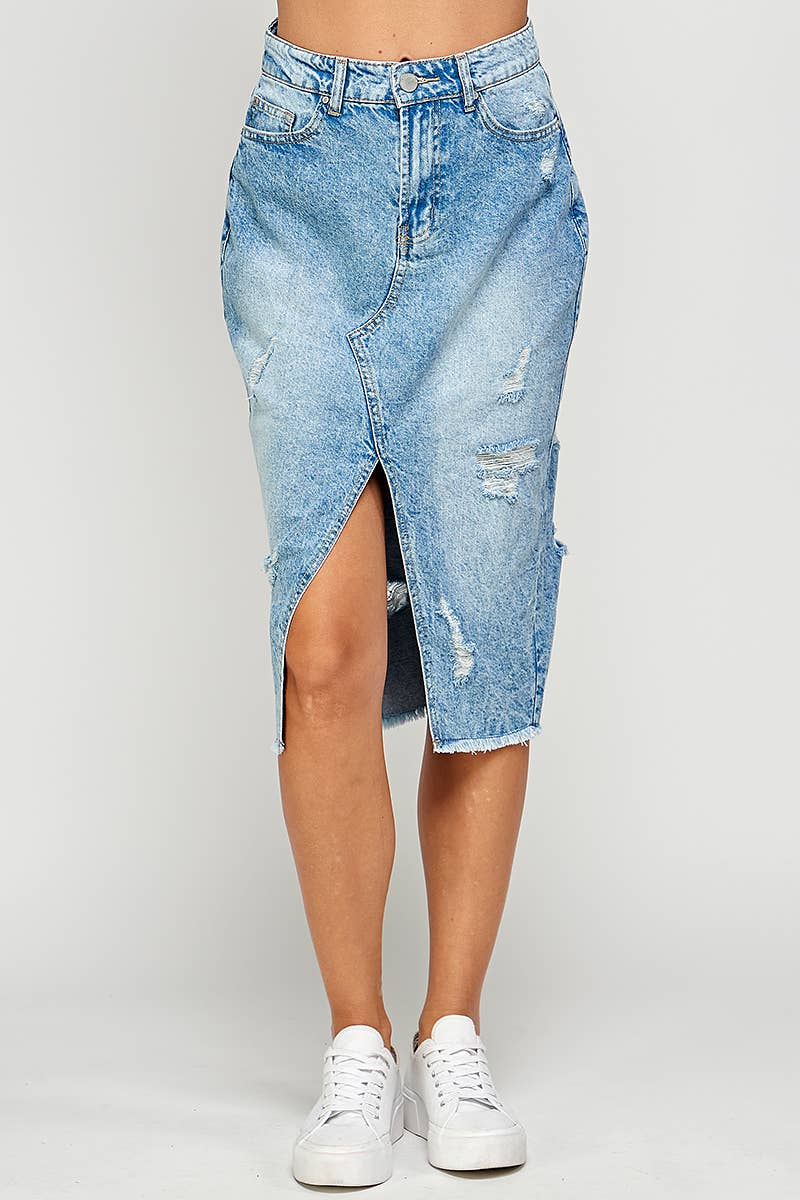 Distressed Denim Skirt