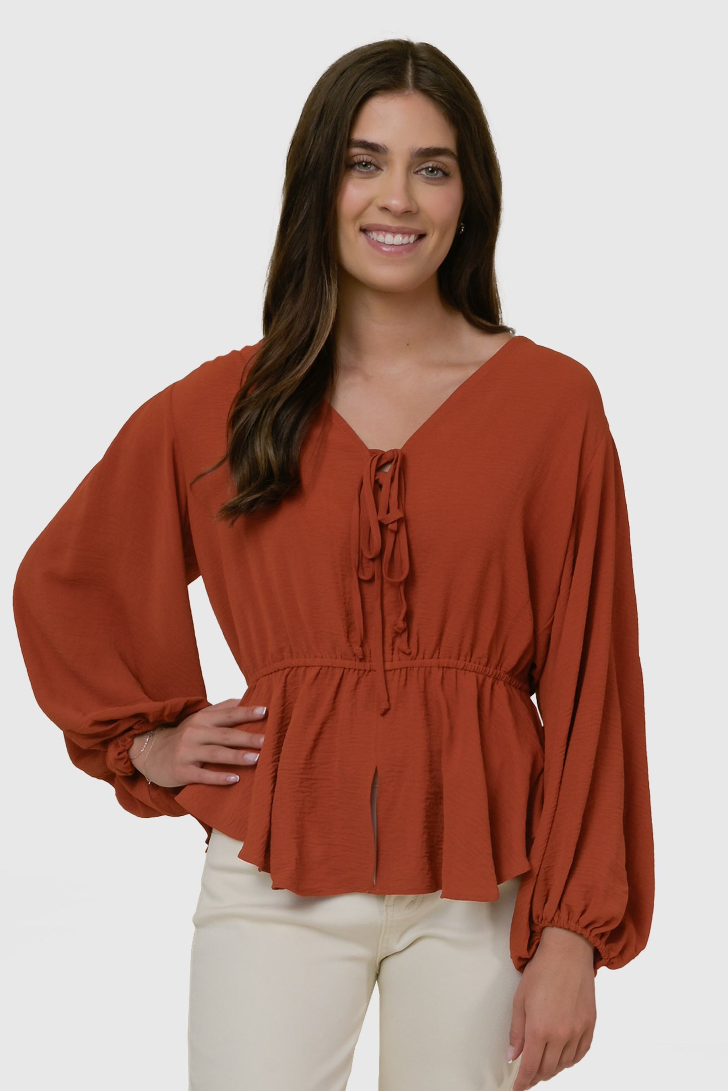 Sienna Tie Front Peplum Hem Blouse