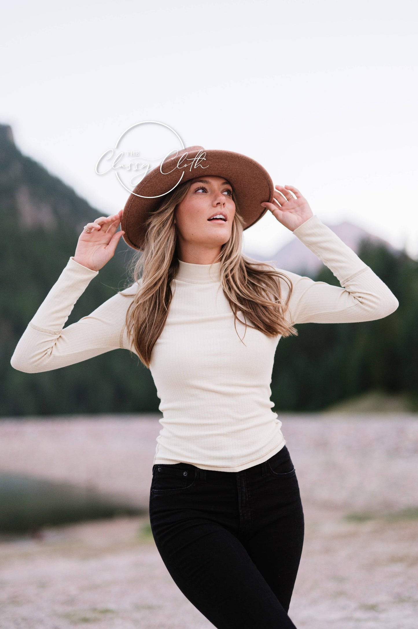 Wool Blend Wide Brim Western Hat - Camel