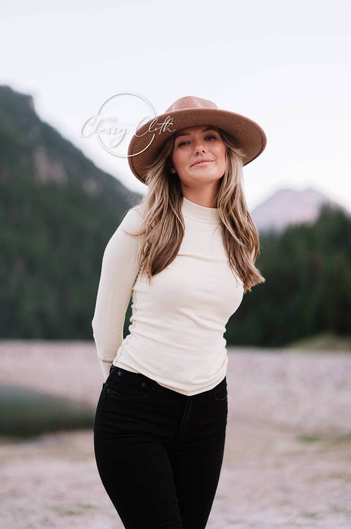 Wool Blend Wide Brim Western Hat - Camel