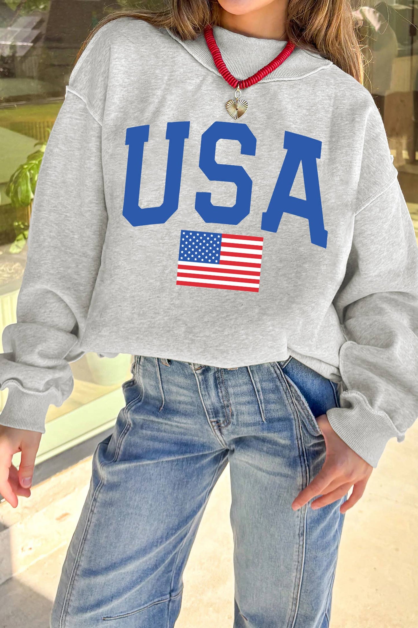 America/USA Reversable Mock Neck Sweatshirt