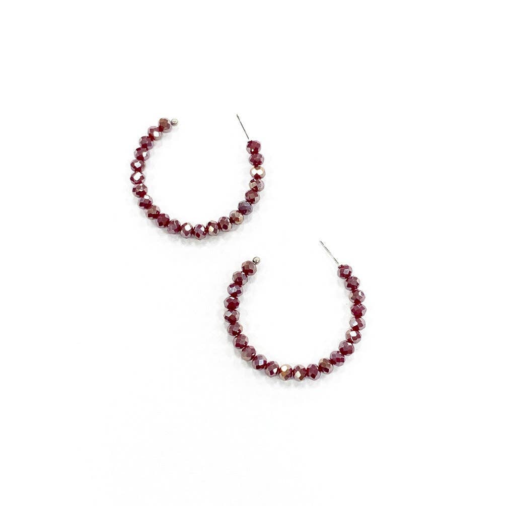 Maroon Opalescent Crystal Bead Hoops