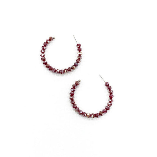 Maroon Opalescent Crystal Bead Hoops