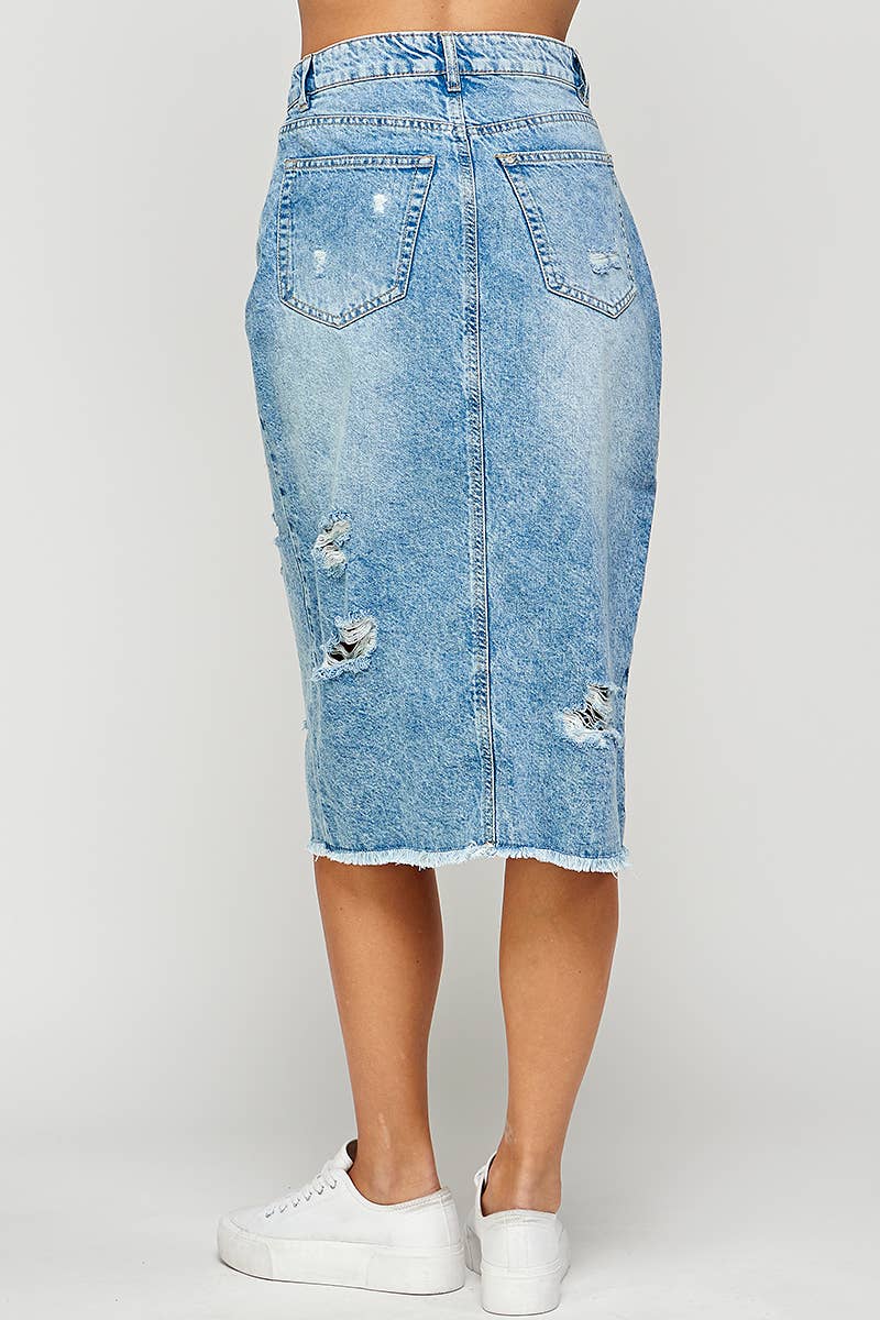 Distressed Denim Skirt