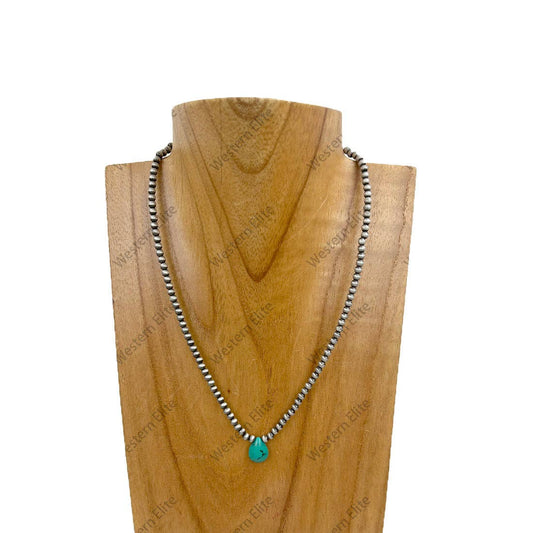 Pearl Beads with Blue-Green Teardrop Necklace