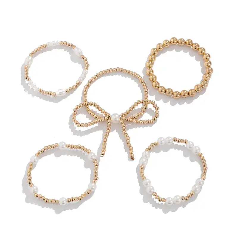 Golden Beaded Bracelets with Faux Pearls