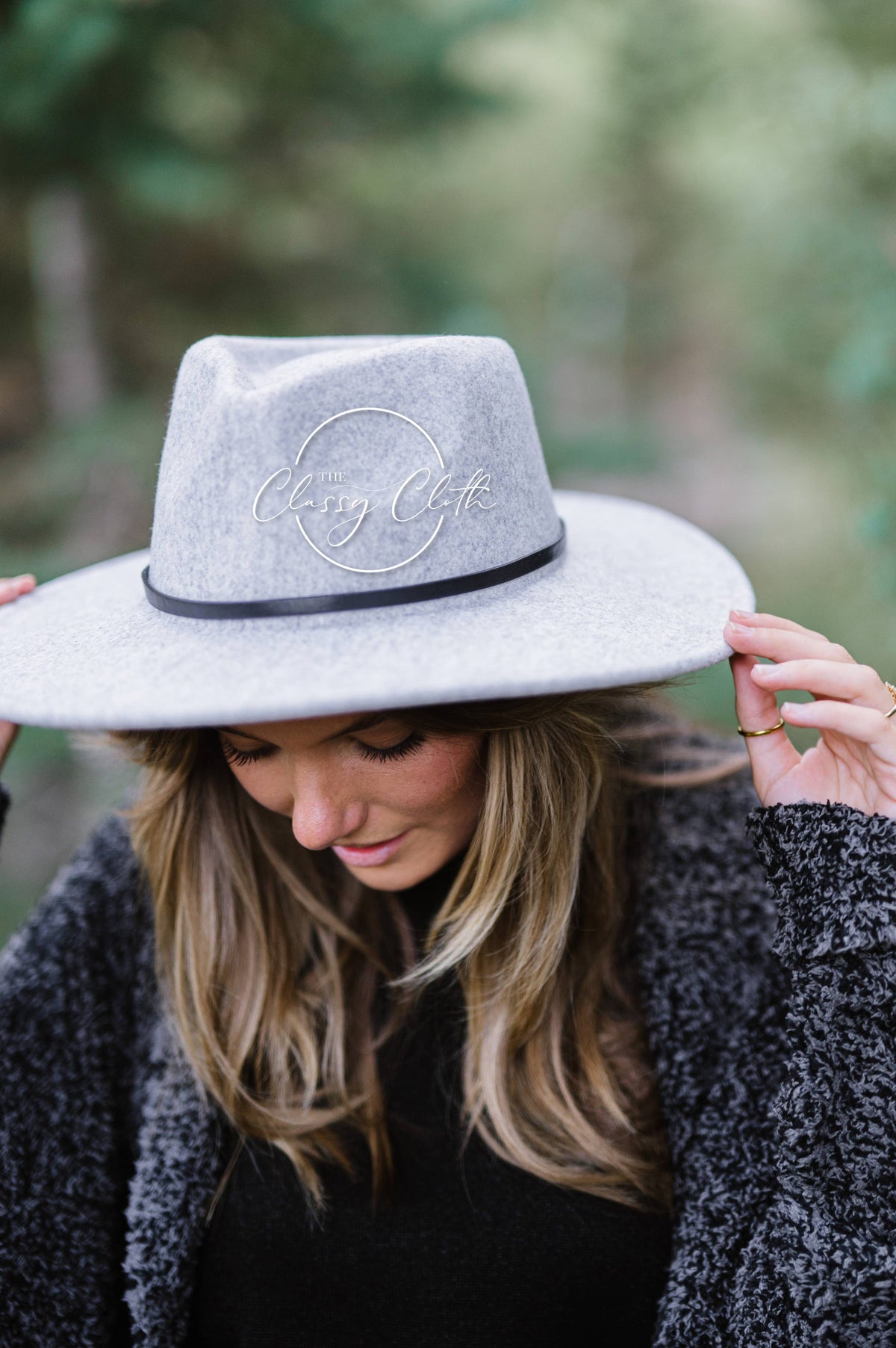 Wool Blend Wide Brim Western Hat - Grey