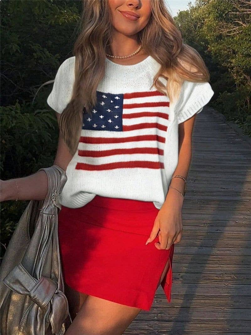 Cap Sleeve American Flag Sweater Vest
