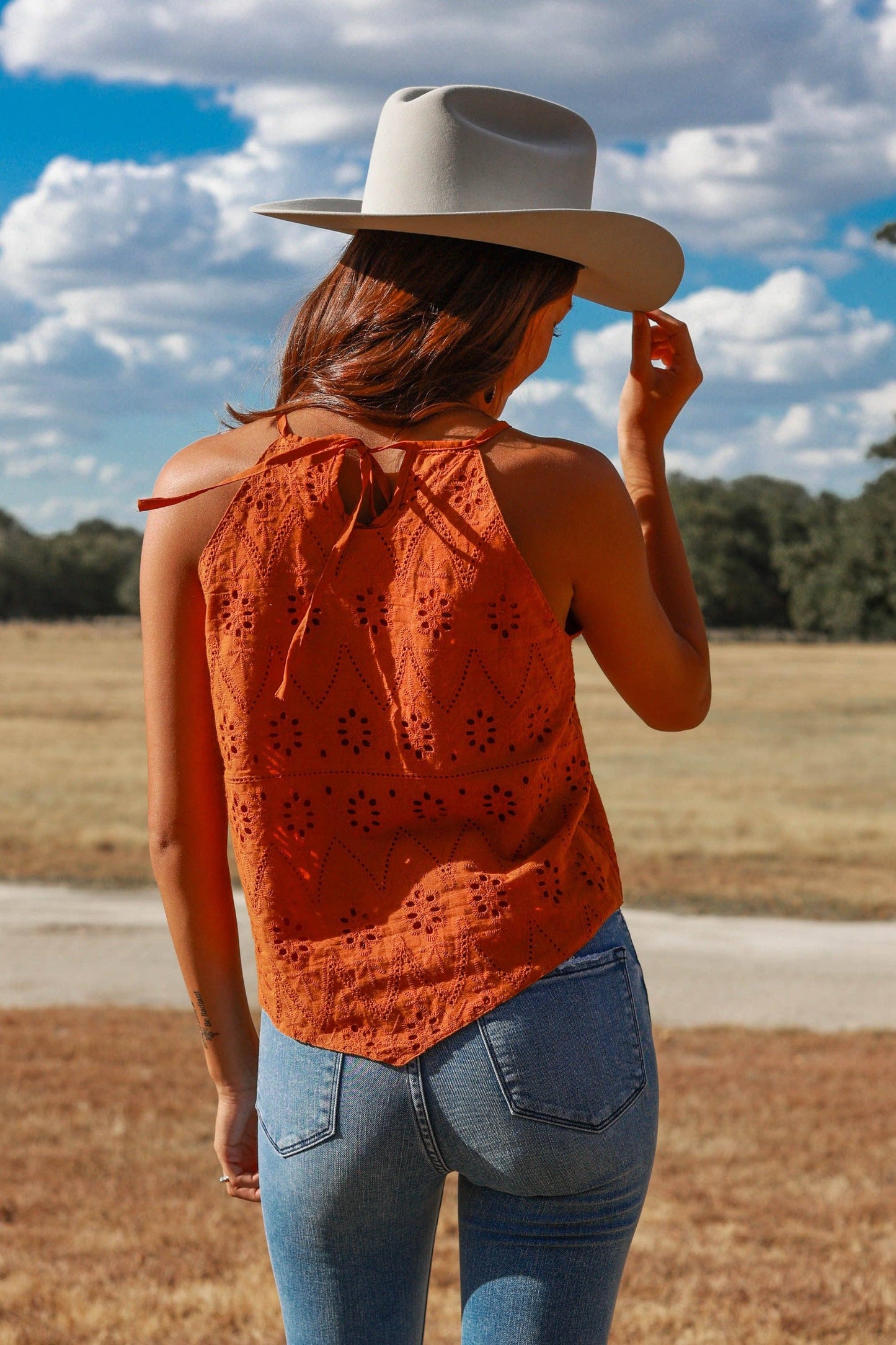 Rust Eyelet Top