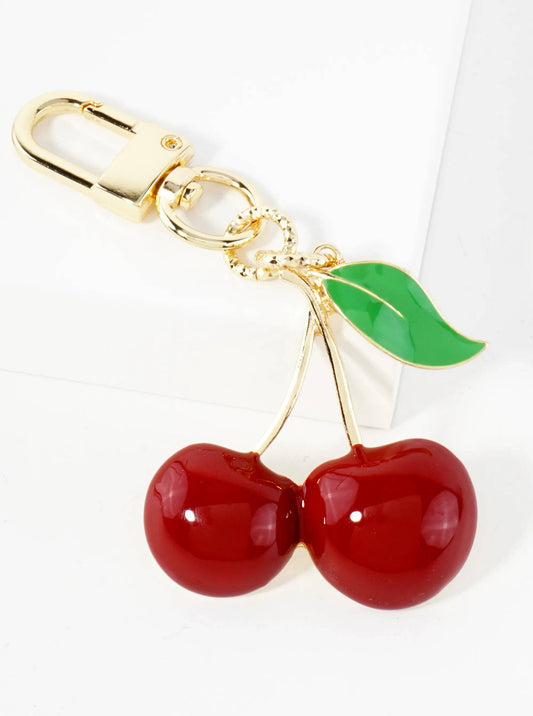18K-Gold-Dipped 2-inch Large Enamel Cherry Bag Charm