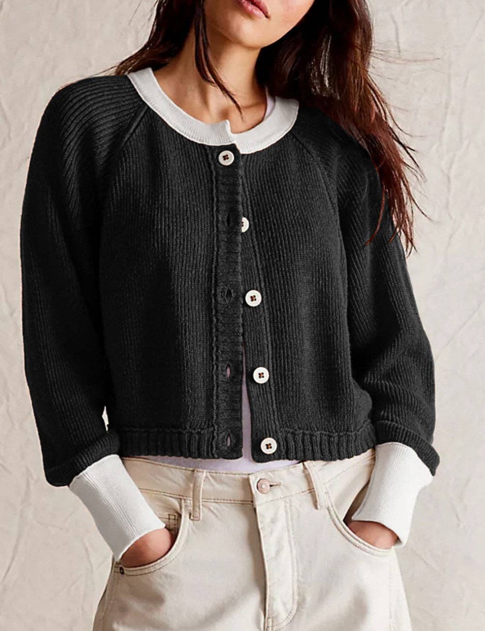 Contrast Color Button Knit Cardigan DPC2618