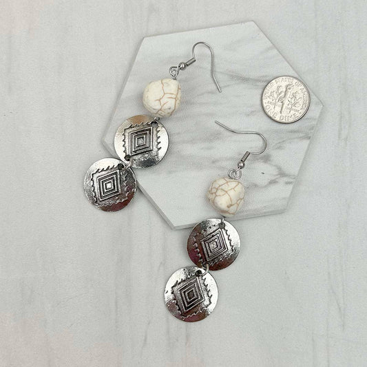 Silver with White Stone Dangle Earrings