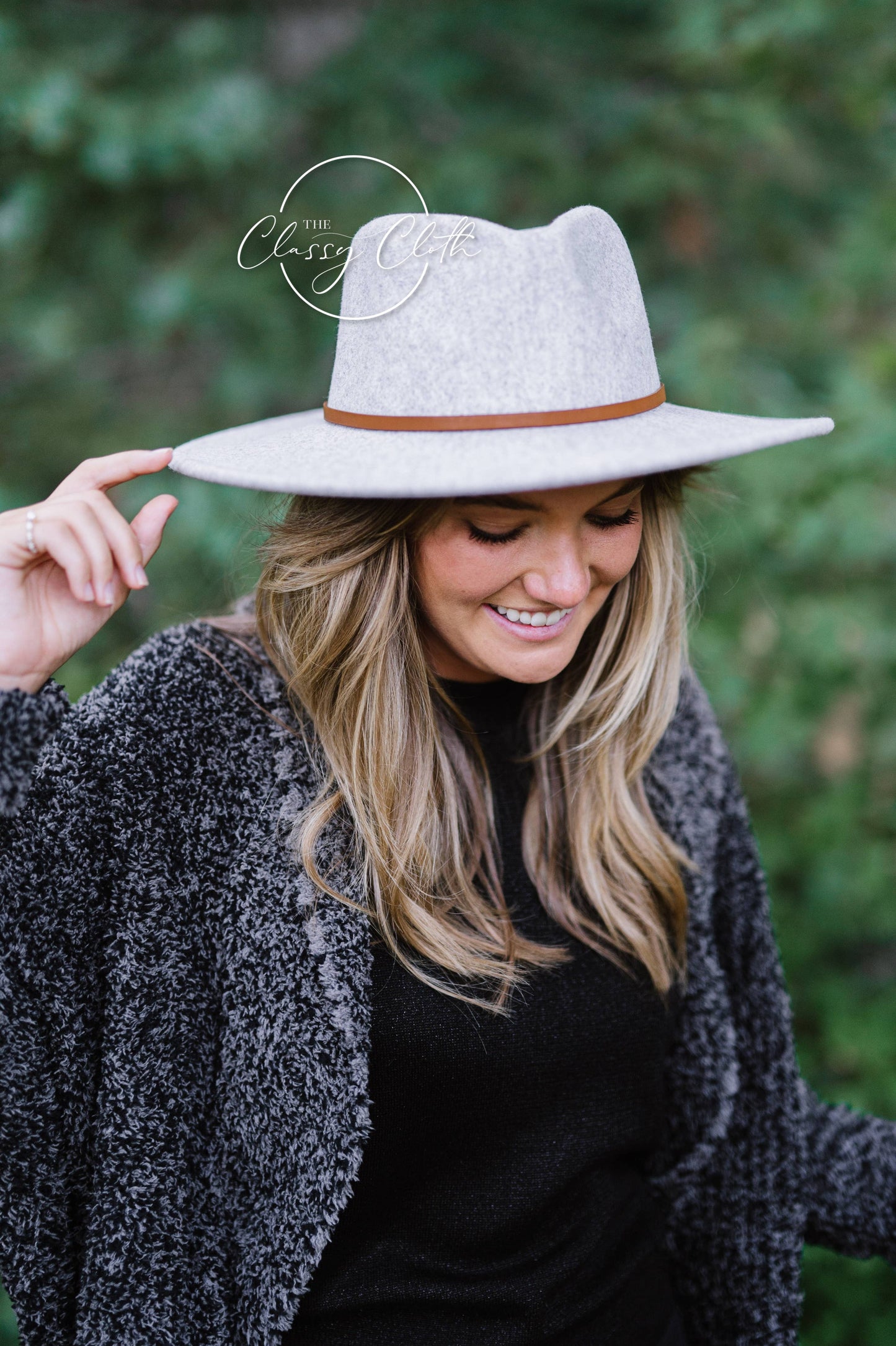 Wool Blend Wide Brim Western Hat - Grey