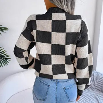 Contrast Plaid Pullover Sweater