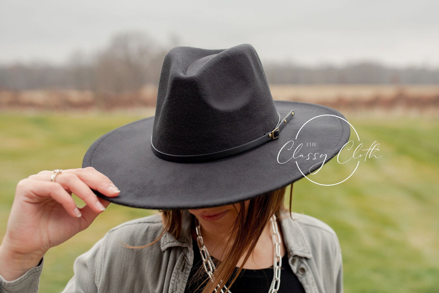 Wide Brim Felt Hat - Black