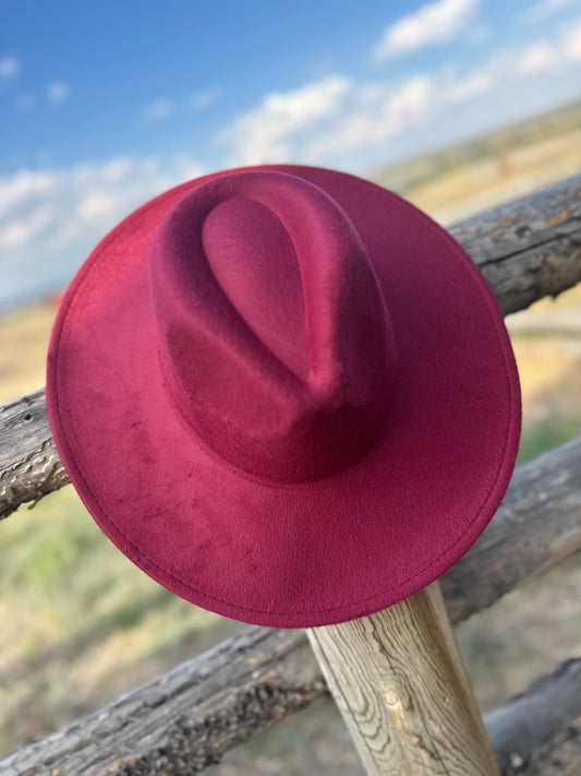 Wide Brim Felt Hat - Dark Wine