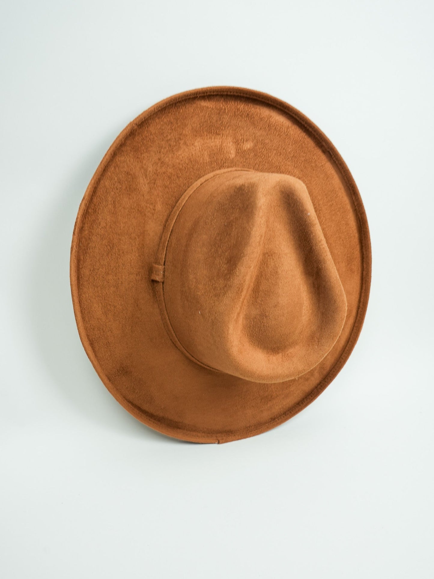 Vegan Suede Rancher Hat with Pencil Brim - Caramel