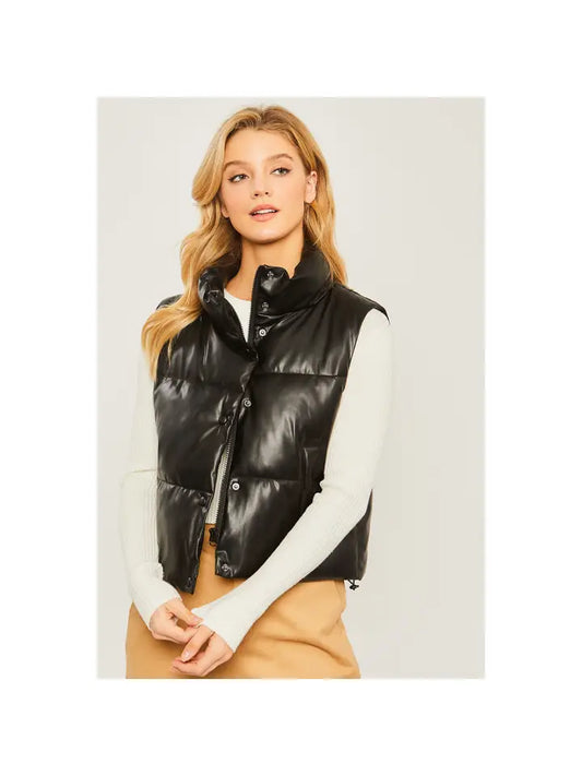 Faux Leather Puffy Vest