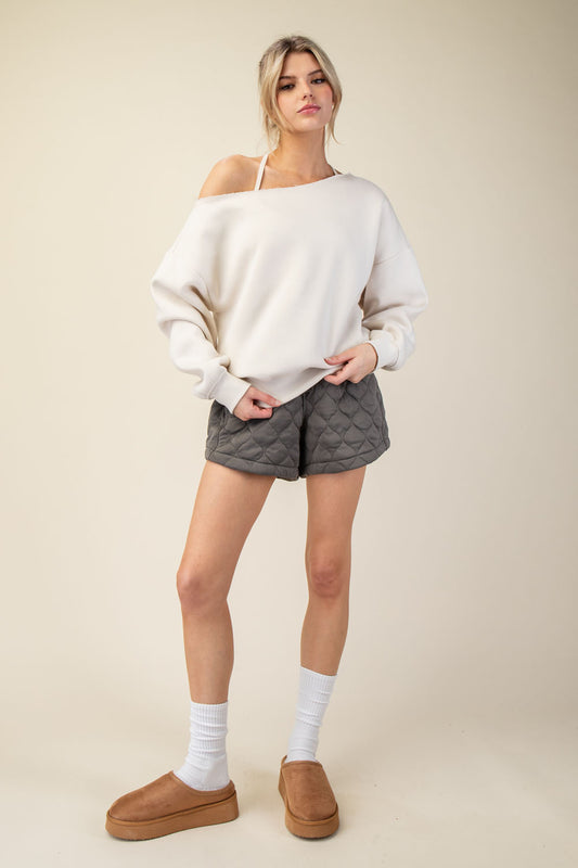 FRENCH TERRY FLEECE OFF SHOULDER SWEATSHIRT