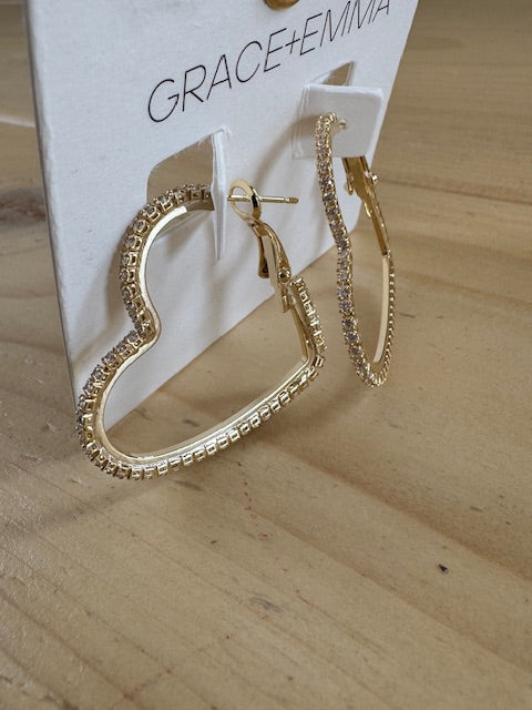 Rhinestone Heart Hoop Earrings