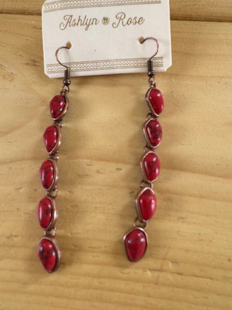 Red Stone Dangle Earrings