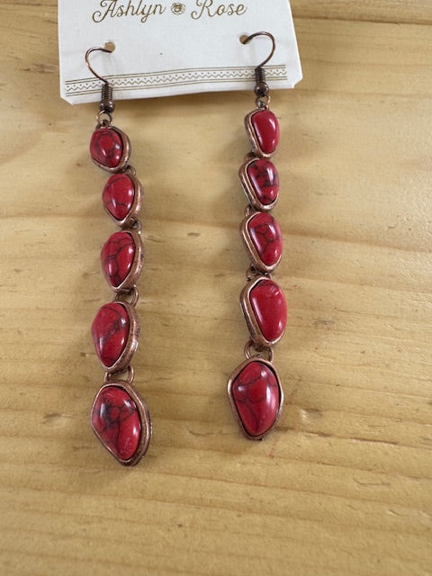 Red Stone Dangle Earrings